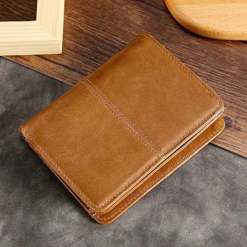 Oil Wax Leather Men S Short Wallet Zipper Pocket Coin Purse