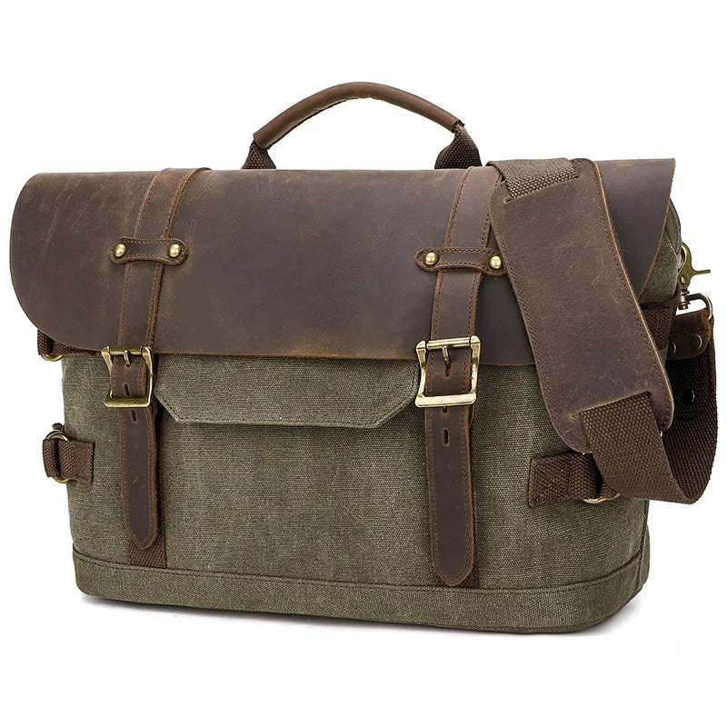 Men S Women Casual Canvas Crazy Horse Leather Spliced Large-Capacity Waterproof Travel
