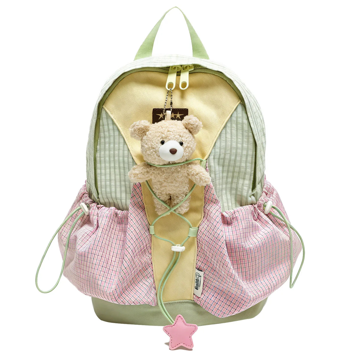 Color-Blocked Checkered Polyester Lightweight Student Schoolbag