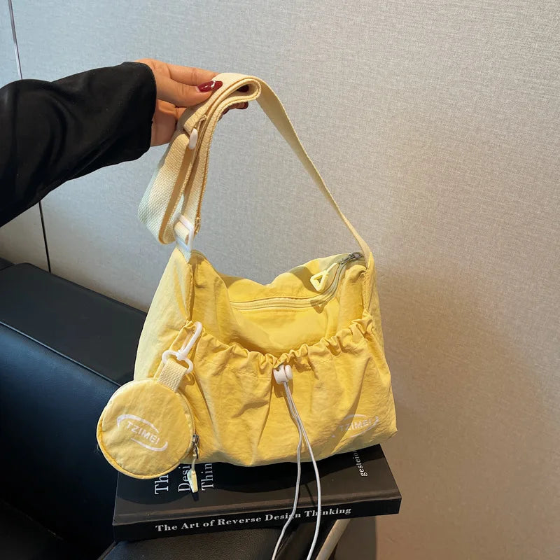 Nylon Drawstring Shoulder Bag with Detachable Mini Pouch