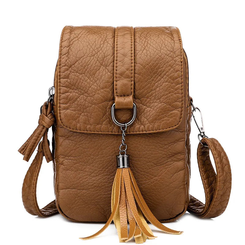 Tassel Crossbody Bag for Women – PU Leather Shoulder Messenger Handbag