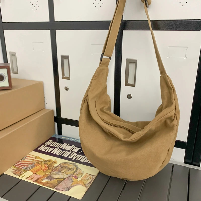 Solid Color Canvas Female Crossbody Bags Women Large Capacity Shopping Messenger Bag Student