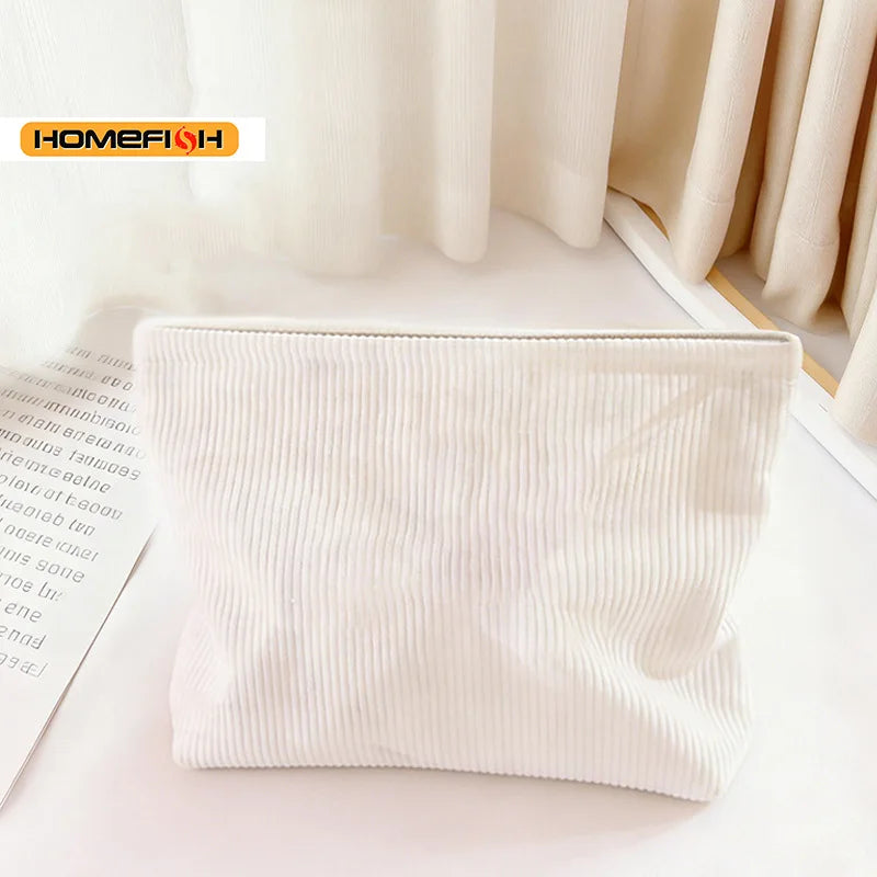 Homefish Corduroy Cosmetic Bag Large Capacity Portable Travel Makeup Organizer Zipper Women Daily
