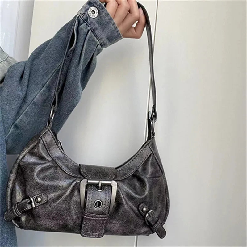 Y2K Retro Leather Shoulder Bag – Women's Buckle Armpit Hobo Purse