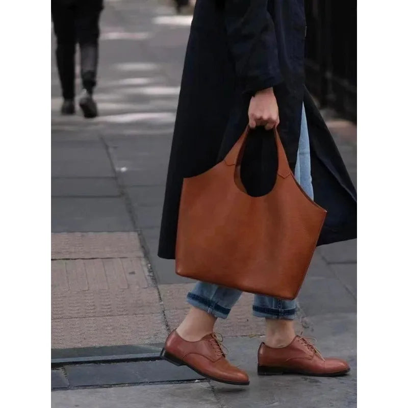 Brown Soft Leather Large Capacity Tote Bag Women S Luxury Matte High-End Feeling Lady Handbag Purse