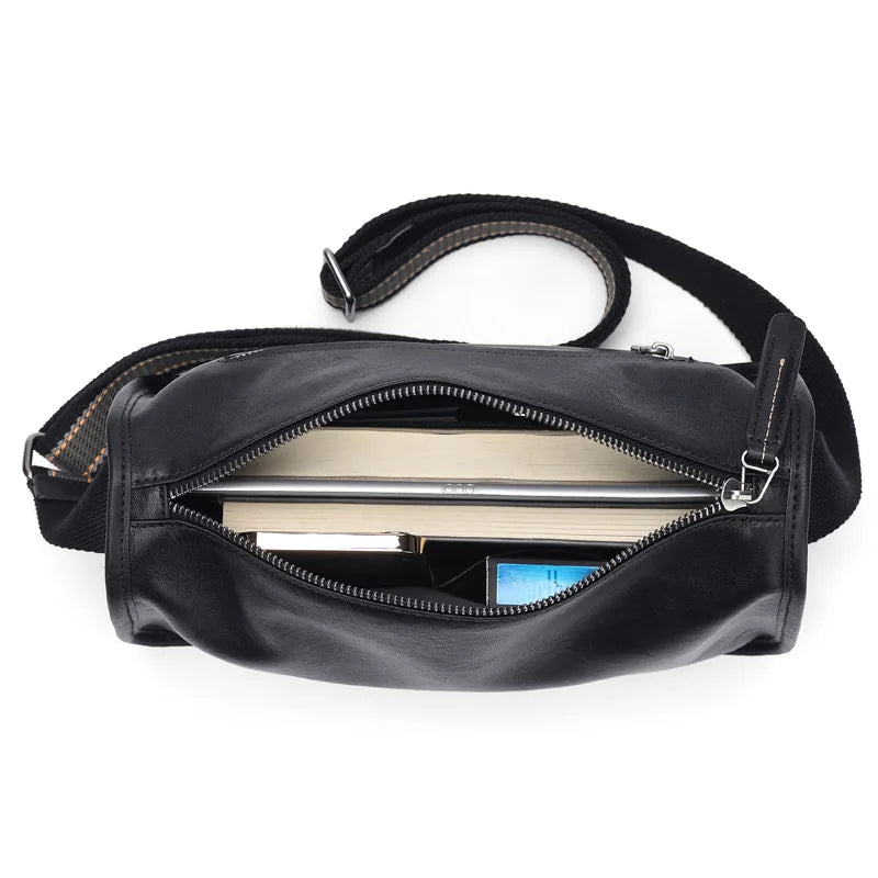 Men S Shoulder Bag Leather Leisure Cross Body Commuting Large Capacity Widened Strap Backpack