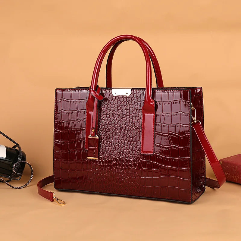 Crocodile Pattern Leather Tote Bag – Large Capacity Women's Handbag with Zipper