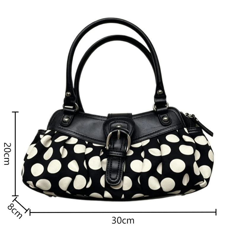 Retro Y2k Polka Dot Motorcycle Underarm Bag Stylish Women S Belt Buckle Design Shoulder Niche Rivet