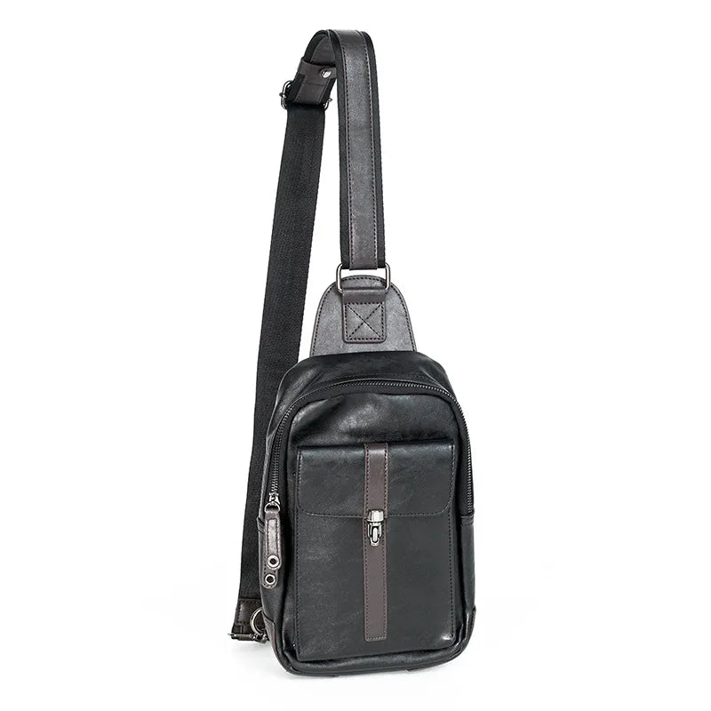 Pu Leather Men S Crossbody Bag Simple Multi-Functional Chest Bag Commuting Portable Waterproof