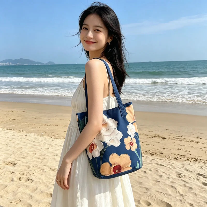 Floral Canvas Bucket Tote Bag – 3D Embossed Print Women's Shoulder Bag