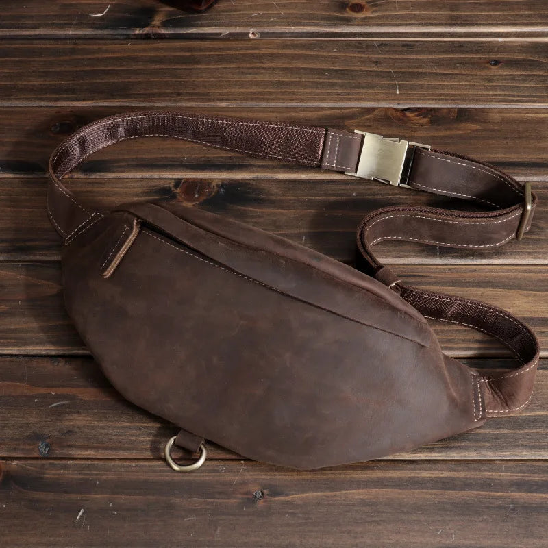 Leather Men S Waist Bag Cowhide Multi-Function Mobile Phone Storage Crazy Horse Waterproof Large