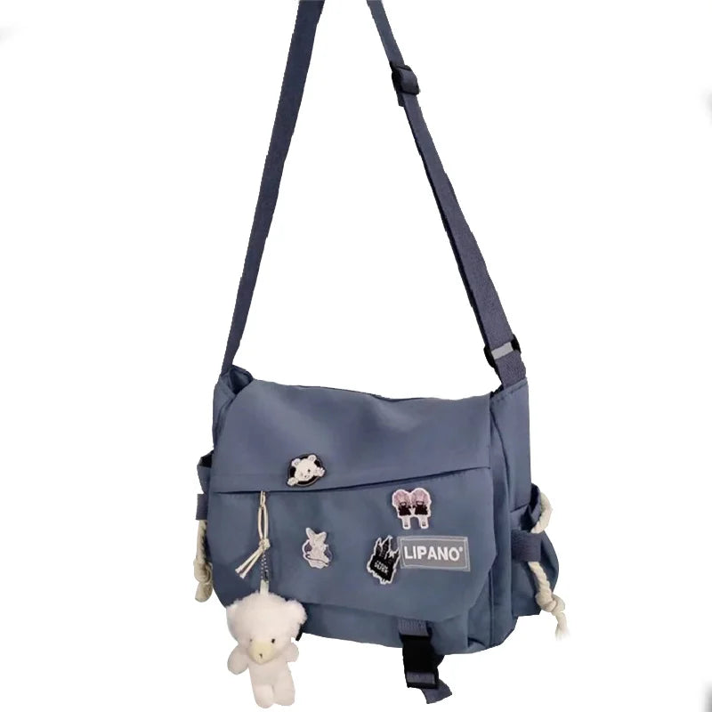 Large Capacity Crossbody Bag – Harajuku Badge Messenger Bag for Students