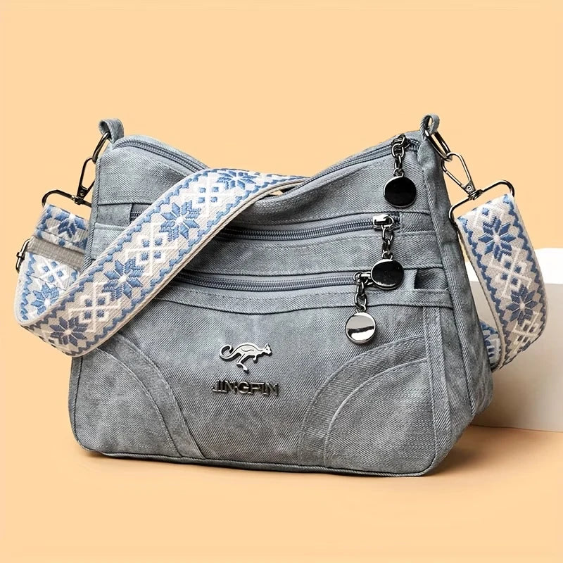 Everyday Versatile Rider Distressed Leather Crossbody Bag Spacious Capacity - Soft