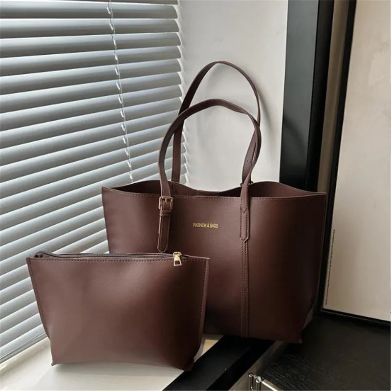 Large Faux Leather Tote Bag Set – Women's Shoulder Bag