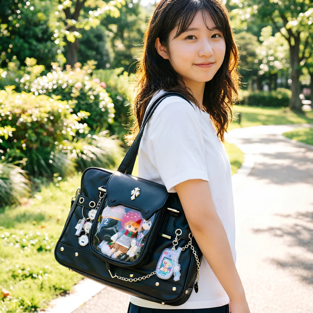 Ita Bag Gothic Tote with Transparent Window & Studded Detail