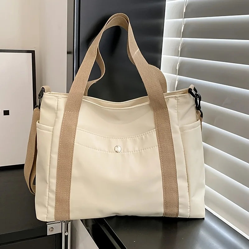 Large Canvas Tote Bag – Multi-Pocket Shoulder Bag with Detachable Strap