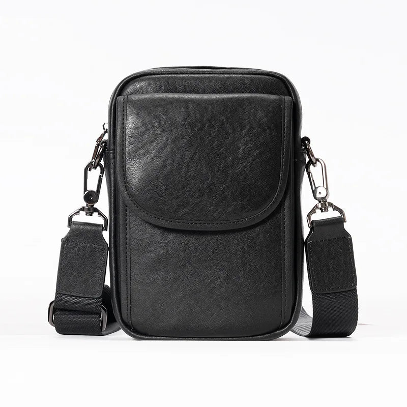 Men S Genuine Leather Single-Shoulder Small Bag Square Shape Travel Bag