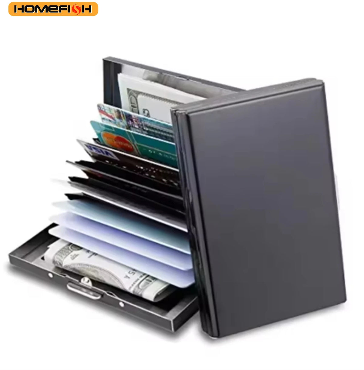 Homefish Slim Stainless Steel Id Card Holder Rfid Anti-Theft Business Card Case 6 Slots