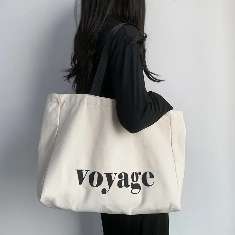 Letter Voyage Canvas Handbag Shoulder Bag Bags Women Large Capacity Travel Shopping Tote