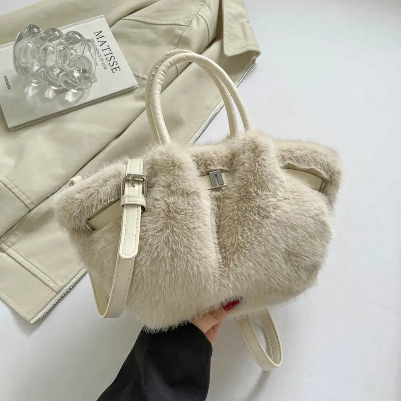 Faux Mink Fur Plush Tote Bag for Women
