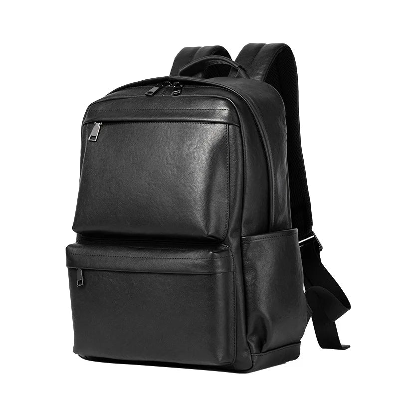 Simple Genuine Leather Men S High-End Travel Backpack Multiple Functions - 16-Inch Computer
