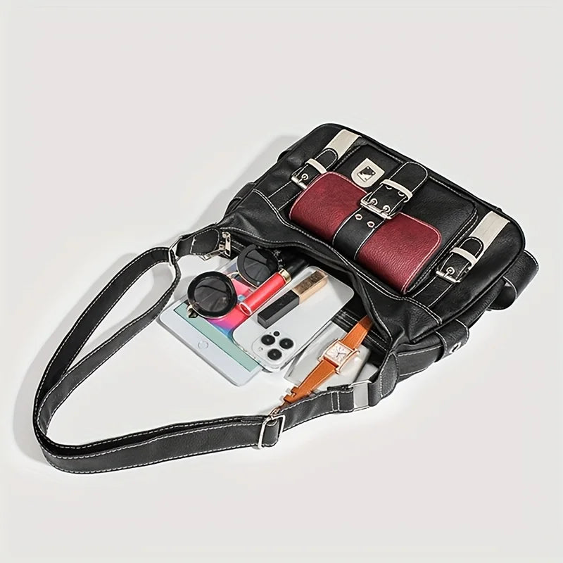 Vintage Leather Crossbody Bag – Y2K Large Capacity Shoulder Bag