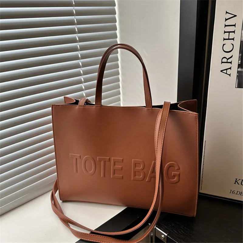PU Leather Tote Bag – Vintage Embossed Shoulder & Crossbody Bag