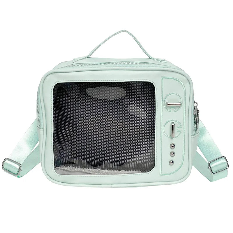 Y2k Japanese Kawaii Tv Design Ita Bag Cute Pu Shoulder Transparent Pocket Harajuku Crossbody Women