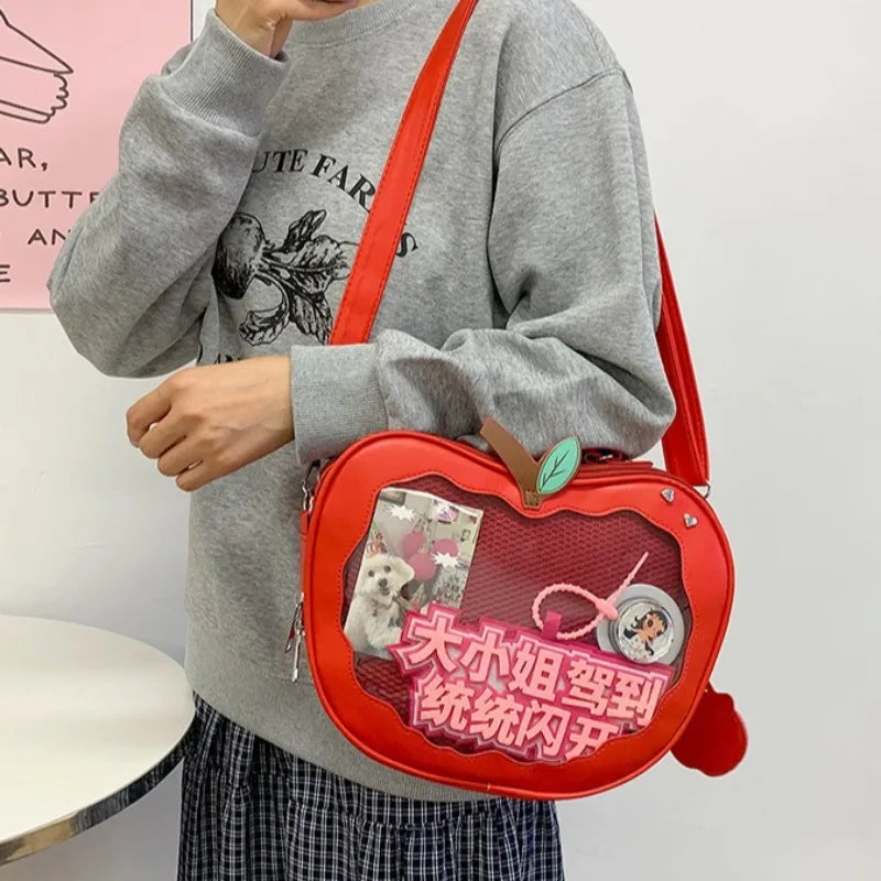 Apple Shaped Transparent Ita Bag Backpack Cute Doll Display Storage Girls Detachable Strap Casual