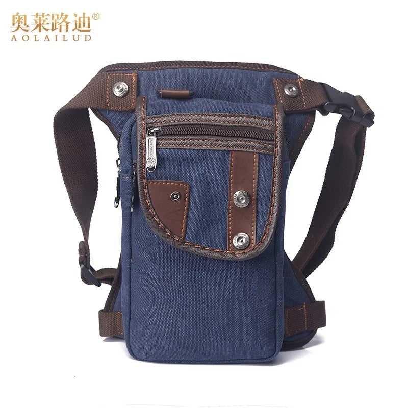 Canvas Leather Spliced Casual Leg Bag Square Zipper Wear-Resistant Flip Cover Multi-Functional