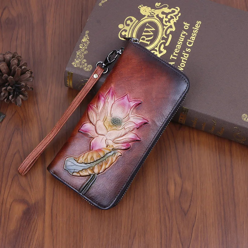 Top Layer Cowhide Ladies Wallet Retro Color Rubbing