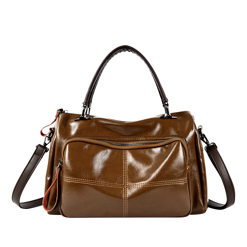 Oil Leather Handbag – Women's Large Capacity Shoulder & Crossbody Bag