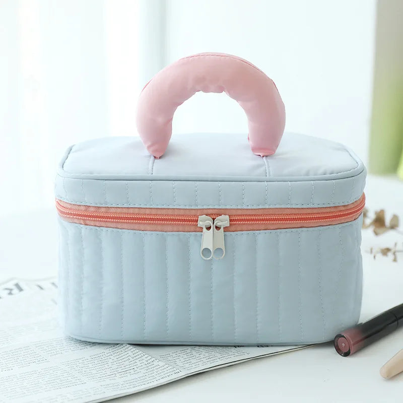 Vertical Stripe Color-Blocking Cosmetic Bag Large-Capacity Waterproof Polyester Storage Bag
