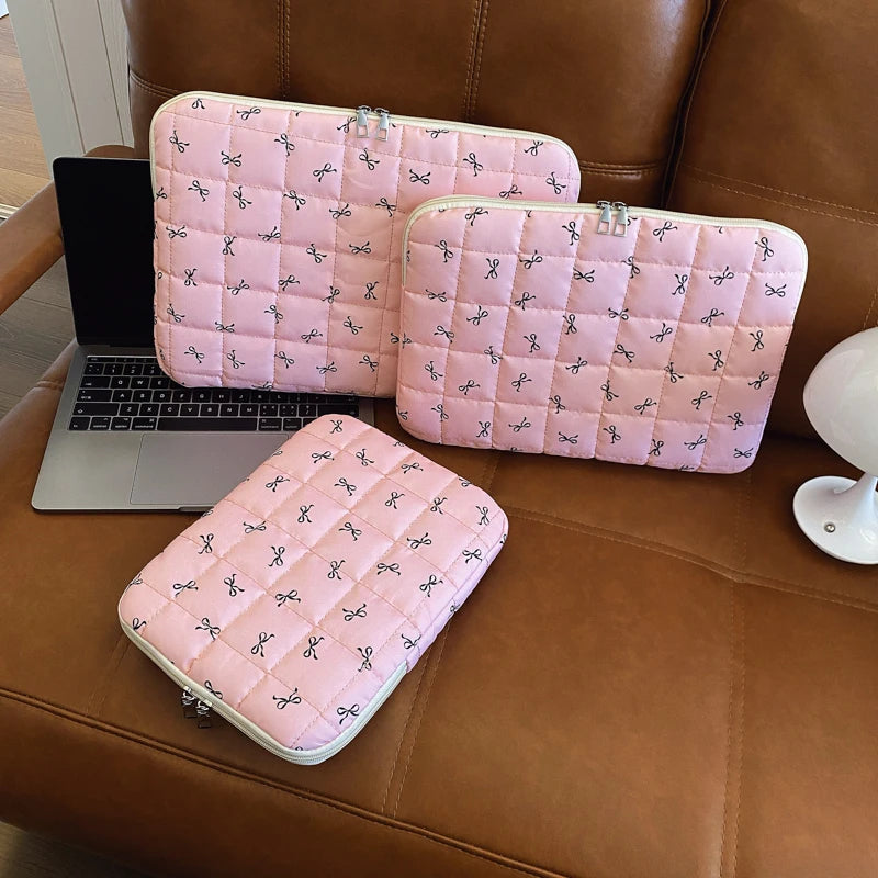 Simplicity Leisure Quilted Briefcase Bow Print Oxford Laptop Sleeve Shockproof Zipper Multi-Size