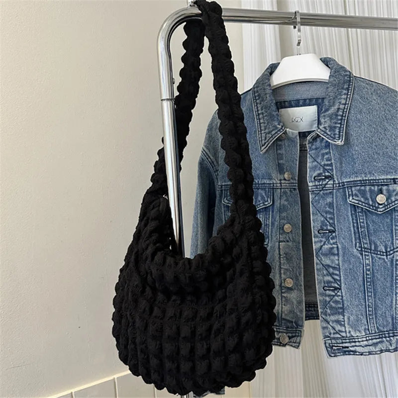 Quilted Pleated Shoulder Bag – Large Capacity Hobo Handbag