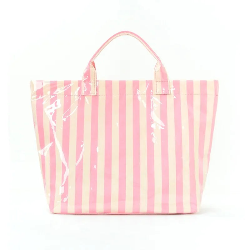 Waterproof Striped Tote Bag – Large Capacity PVC Beach Handbag for Women
