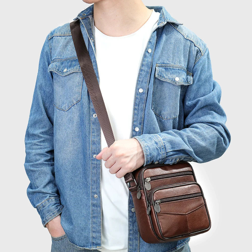 Head Layer Cowhide Shoulder Bag Men Business Commuting Large Capacity Leather Crossbody