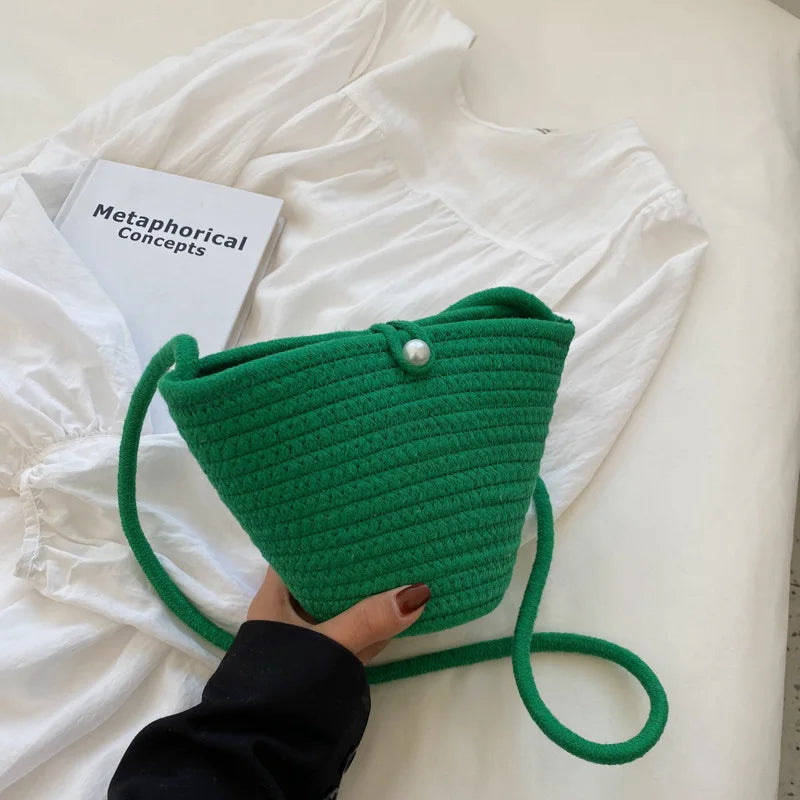 Woven Cotton Bucket Bag – Colorful Summer Beach Tote for Women
