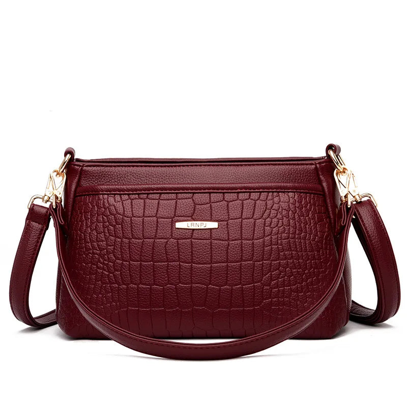 Stone Embossed Shoulder Bag Multi-Layer Large Capacity Lady Commuting Mom Crossbody