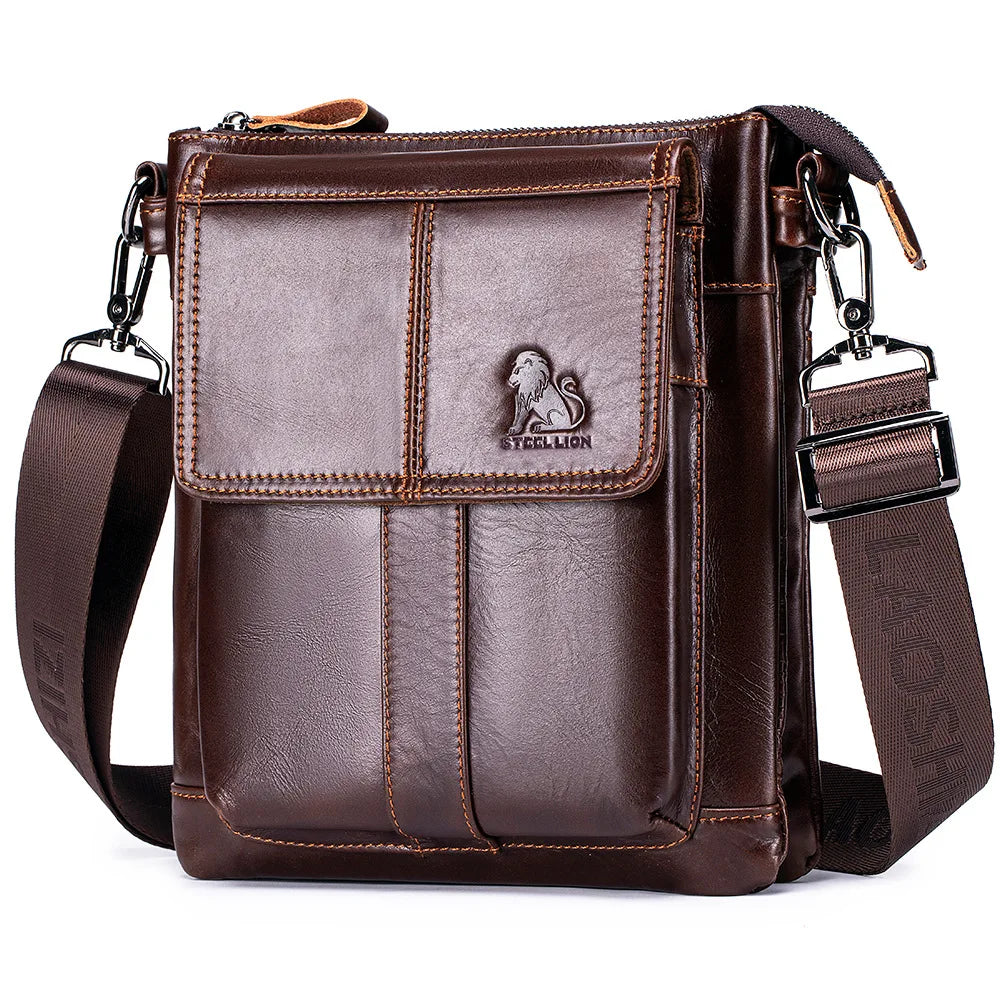 Men S Genuine Leather Crossbody Bag Top Layer Cowhide Single-Shoulder Bag Retro Large-Capacity