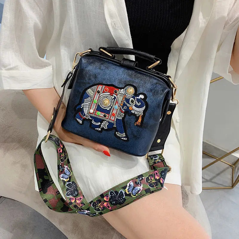 Designer Luxury Brand Handbags Crossbody Bags Elephant Embroidered Women Leather Handbag Messenger