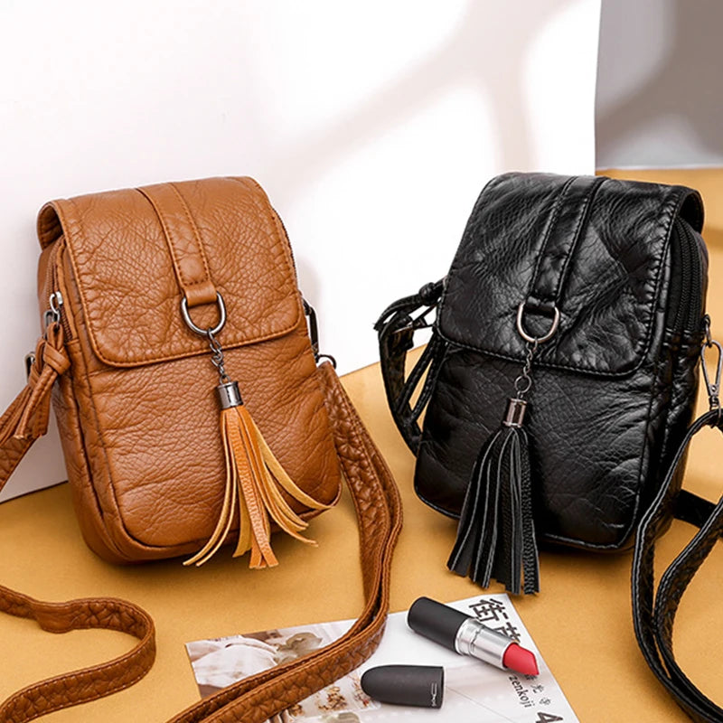 Tassel Crossbody Bag for Women – PU Leather Shoulder Messenger Handbag