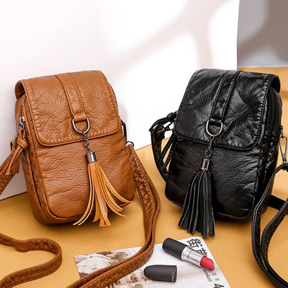 Tassel Crossbody Bag for Women – PU Leather Shoulder Messenger Handbag