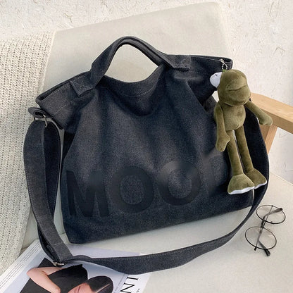 Large Canvas Tote Bag – Women's Shoulder & Crossbody Handbag with Pendant