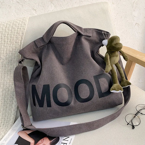Large Canvas Tote Bag – Women's Shoulder & Crossbody Handbag with Pendant