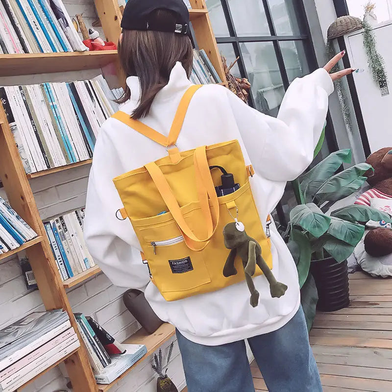 Canvas Tote Shoulder Bag – Large Capacity with Cute Animal Pendant