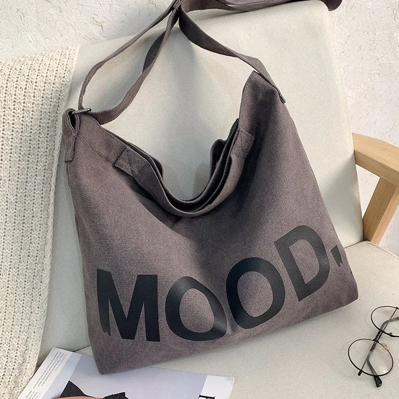 Large Canvas Tote Bag – Women's Shoulder & Crossbody Handbag with Pendant