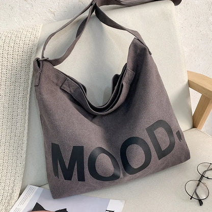 Large Canvas Tote Bag – Women's Shoulder & Crossbody Handbag with Pendant