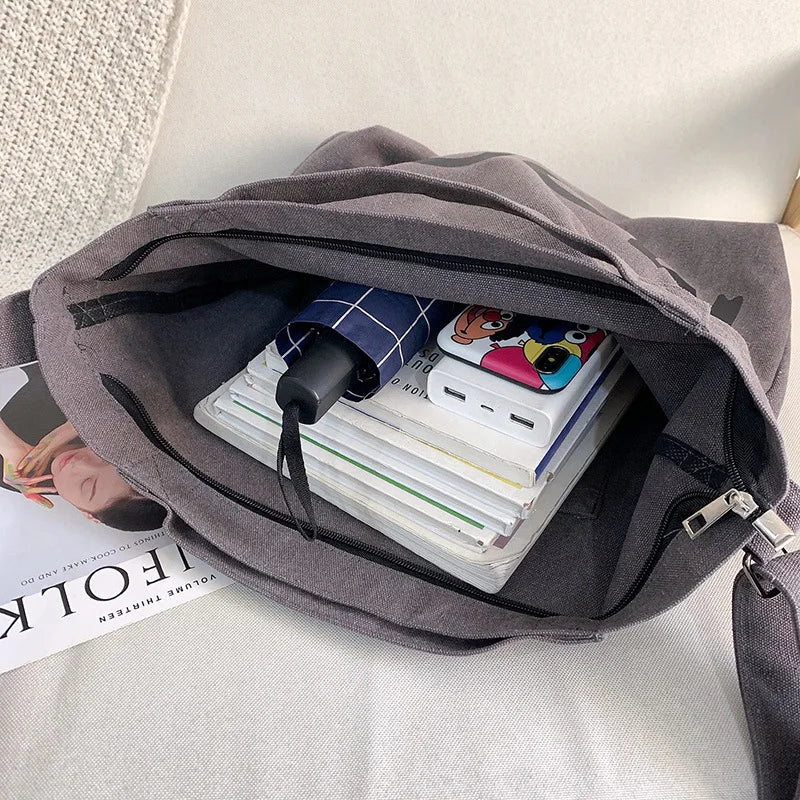 Large Canvas Tote Bag – Women's Shoulder & Crossbody Handbag with Pendant