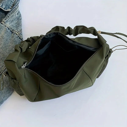 Nylon Ruched Shoulder Bag for Women – Multi-Pocket Hobo
